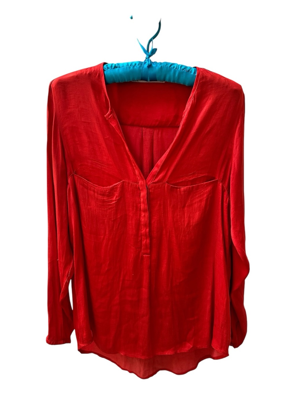 Zara Red V-Neck Long Sleeve Blouse